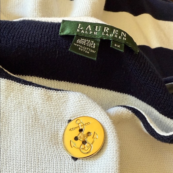 Lauren by Ralph Lauren Navy & White Striped Button sweater cardigan sz 3x - Picture 9 of 9